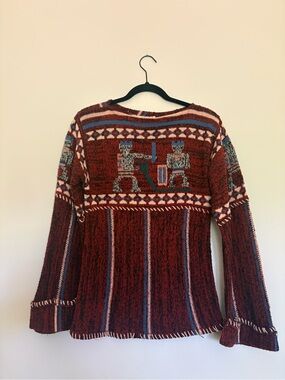Casual Corner Rust Red Patterned Crewneck Sweater